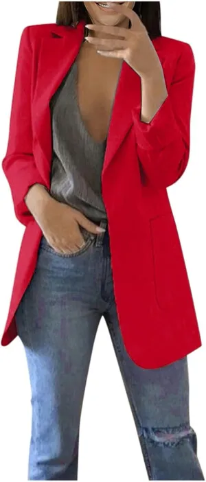 Womens Blazers Dressy Casual 2024 Spring Summer Work Office Jackets Long Sleeve Lapel Open Front Blazer with Pockets