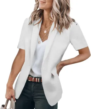 Women's Casual Blazer Summer Short Sleeve Blazers Lapel Open Front Work Office Jacket Profession Bussiness Suit Jackets