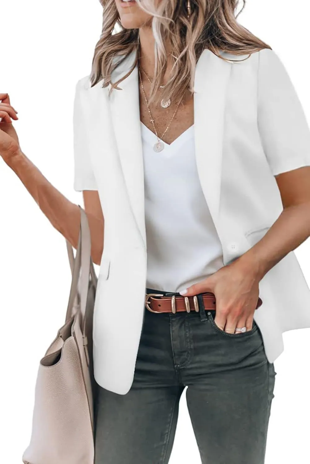 Women's Casual Blazer Summer Short Sleeve Blazers Lapel Open Front Work Office Jacket Profession Bussiness Suit Jackets