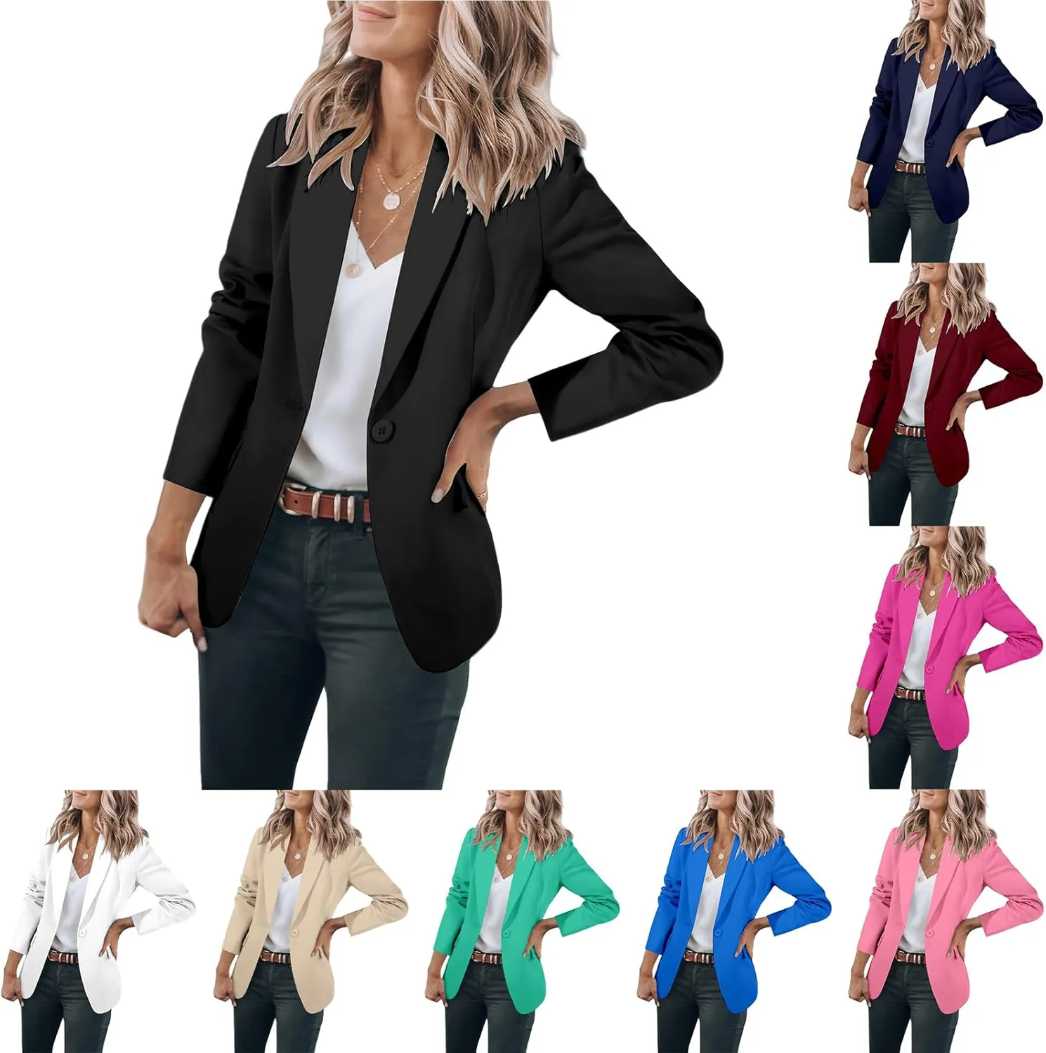 Womens Casual Blazers Open Front Long Sleeve Suit Jackets Open Front Work Office Outwear Lightweight Slim Fit Blazer
