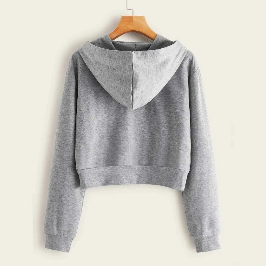 Women's Casual Drawstring Zip Up Hoodies Cute Workout Long Sleeve Crop Tops Trendy Lightweight Pockets Sweatshirts