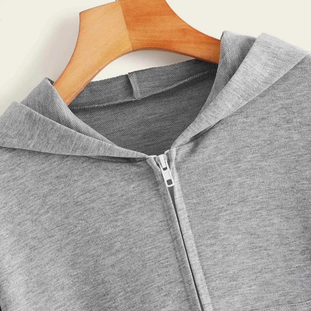 Women's Casual Drawstring Zip Up Hoodies Cute Workout Long Sleeve Crop Tops Trendy Lightweight Pockets Sweatshirts