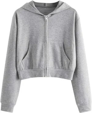 Women's Casual Drawstring Zip Up Hoodies Cute Workout Long Sleeve Crop Tops Trendy Lightweight Pockets Sweatshirts