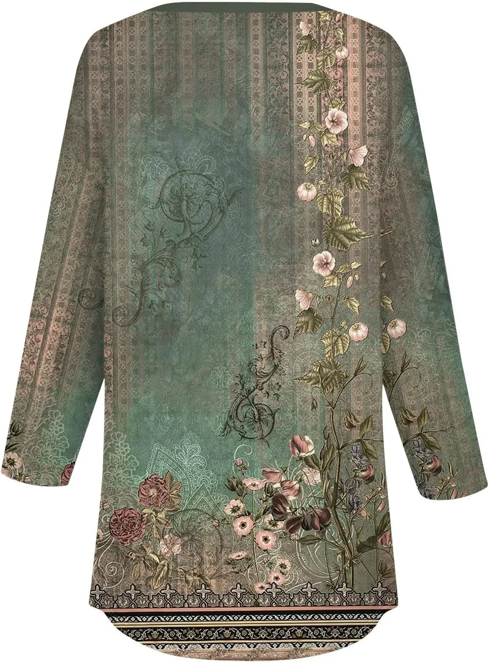Women's Casual Floral Print Henley Blouse with 3/4 Sleeves, Button Front Loose Fit for Spring and Summer