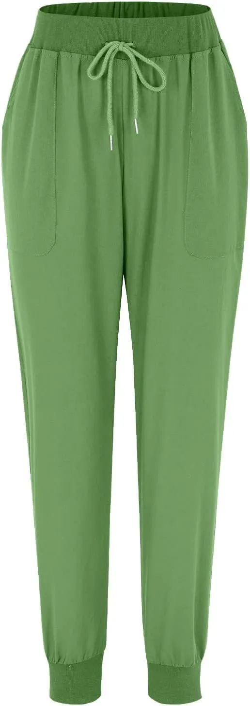 Women's Casual Lantern Harem Loose Capris Pants High Waisted Drawstring Fashion Lounge Slacks Trousers with Pockets