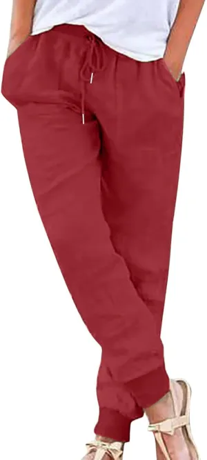 Women's Casual Lantern Harem Loose Capris Pants High Waisted Drawstring Fashion Lounge Slacks Trousers with Pockets