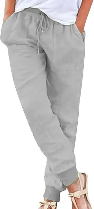 Women's Casual Lantern Harem Loose Capris Pants High Waisted Drawstring Fashion Lounge Slacks Trousers with Pockets