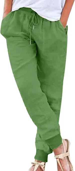 Women's Casual Lantern Harem Loose Capris Pants High Waisted Drawstring Fashion Lounge Slacks Trousers with Pockets