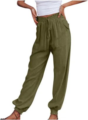 Women's Casual Lantern Harem Loose Capris Pants High Waisted Drawstring Fashion Lounge Slacks Trousers with Pockets