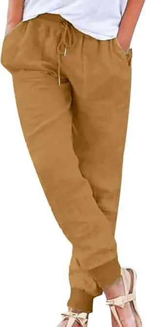 Women's Casual Lantern Harem Loose Capris Pants High Waisted Drawstring Fashion Lounge Slacks Trousers with Pockets