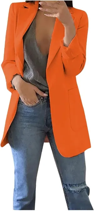Womens Casual Long Sleeve Work Office Solid Open Front Blazer Jacket Elegant Cardigan Coat