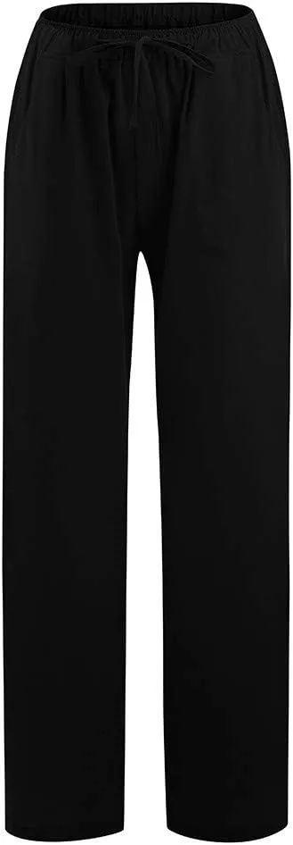 Women's Cotton Linen Palazzo Pants Wide Leg Beach Pants Summer Lightweight Pants Plus Size Lounge Pants with Pockets