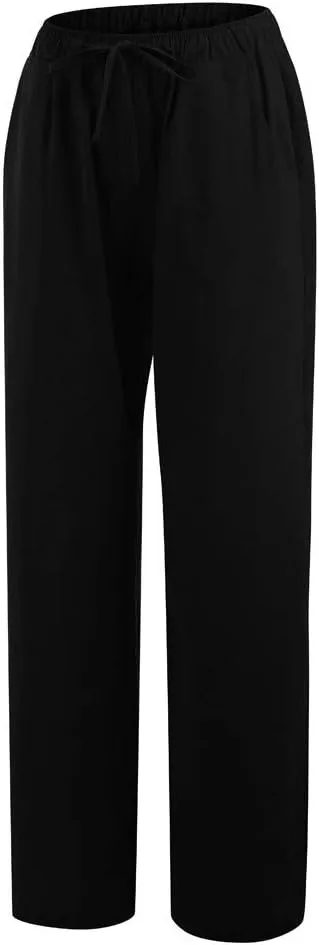 Women's Cotton Linen Palazzo Pants Wide Leg Beach Pants Summer Lightweight Pants Plus Size Lounge Pants with Pockets