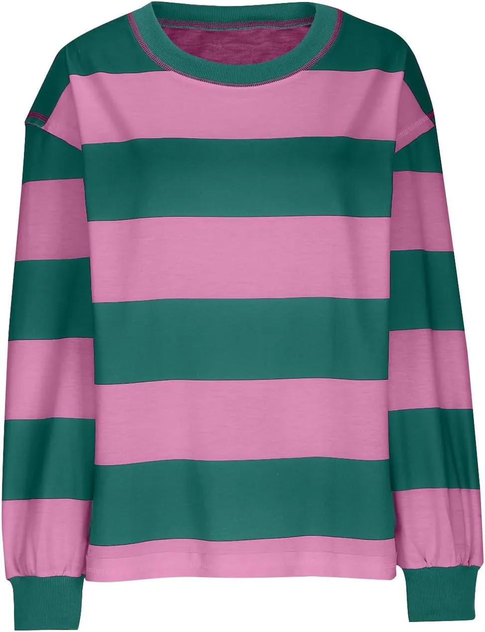 Women's Crewneck Sweatshirts Loose Fitting Casual Sweater Shirt Color Blocking Blouses Long Sleeve Tops