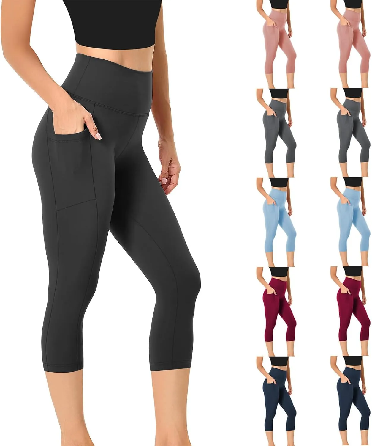 Women's Cropped Trousers Ladies 3/4 Cropped Pants Ladies High Waist Leggings Stretch Fit Yoga Pant Summer