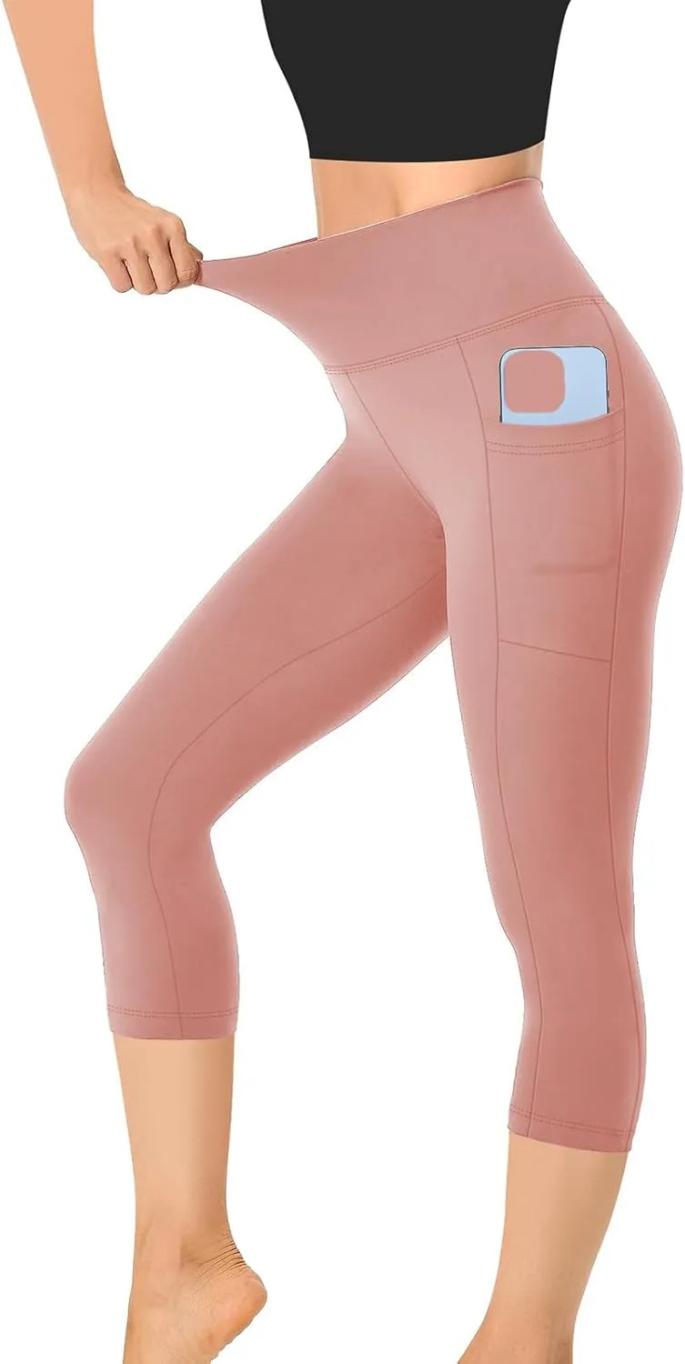 Women's Cropped Trousers Ladies 3/4 Cropped Pants Ladies High Waist Leggings Stretch Fit Yoga Pant Summer