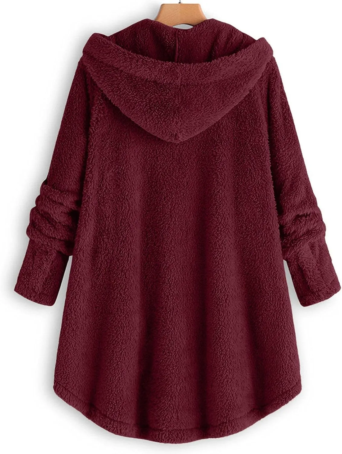 Womens Cute Home Hooded Fleece Coat Single Breasted Long Sleeve Outwear Comfort Loose Warm Overcoat Fall Winter Clothes