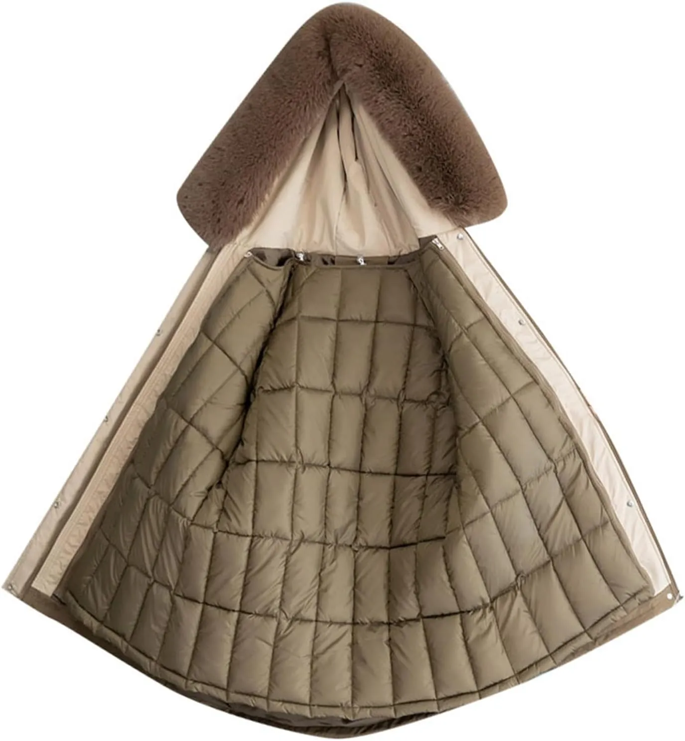 Womens Down Jacket Lightweight Quilted Jacket with Detachable Liner Pile Collar Mid Length Winter Puffer Coat Pocket