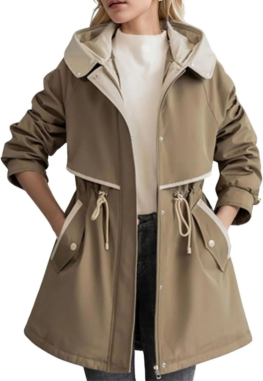 Womens Down Jacket Lightweight Quilted Jacket with Detachable Liner Pile Collar Mid Length Winter Puffer Coat Pocket