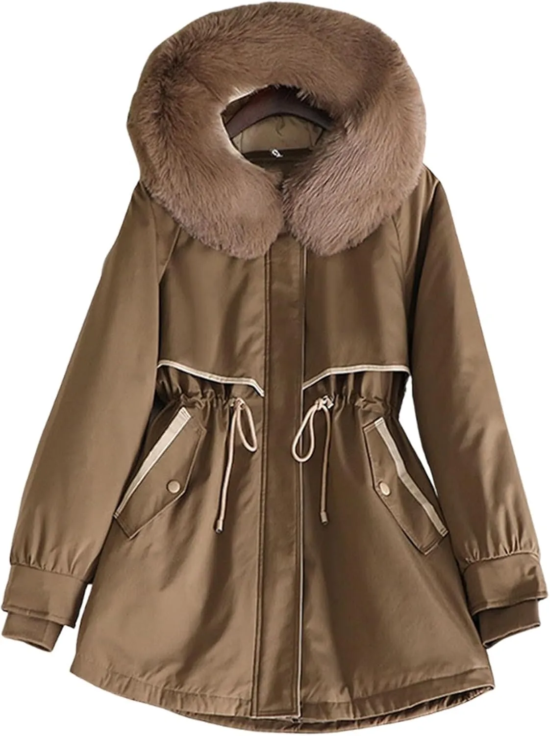 Womens Down Jacket Lightweight Quilted Jacket with Detachable Liner Pile Collar Mid Length Winter Puffer Coat Pocket