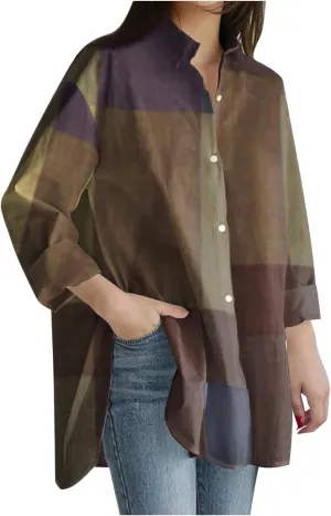 Women's Ethnic Embroidered Floral Shirt Collar Button Summer Loose Short Sleeved Blouse Cotton Linen Tops