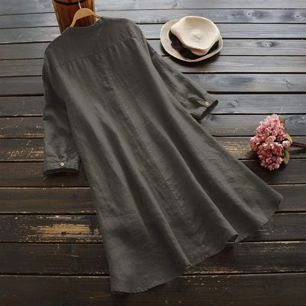 Women's Ethnic Embroidered Floral Shirt Collar Button Summer Loose Short Sleeved Blouse Cotton Linen Tops