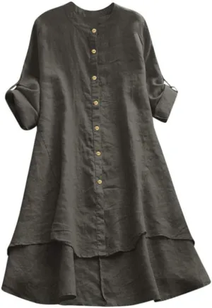 Women's Ethnic Embroidered Floral Shirt Collar Button Summer Loose Short Sleeved Blouse Cotton Linen Tops