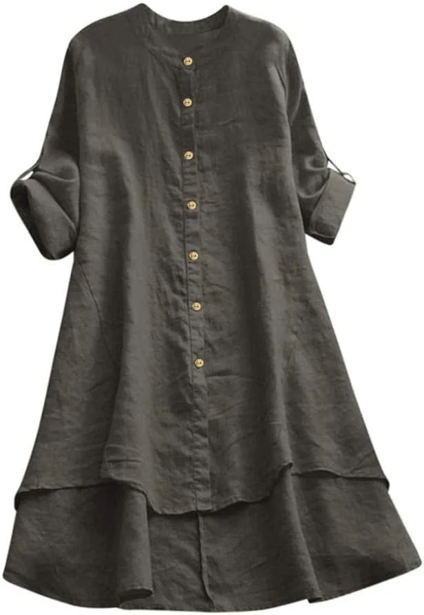 Women's Ethnic Embroidered Floral Shirt Collar Button Summer Loose Short Sleeved Blouse Cotton Linen Tops