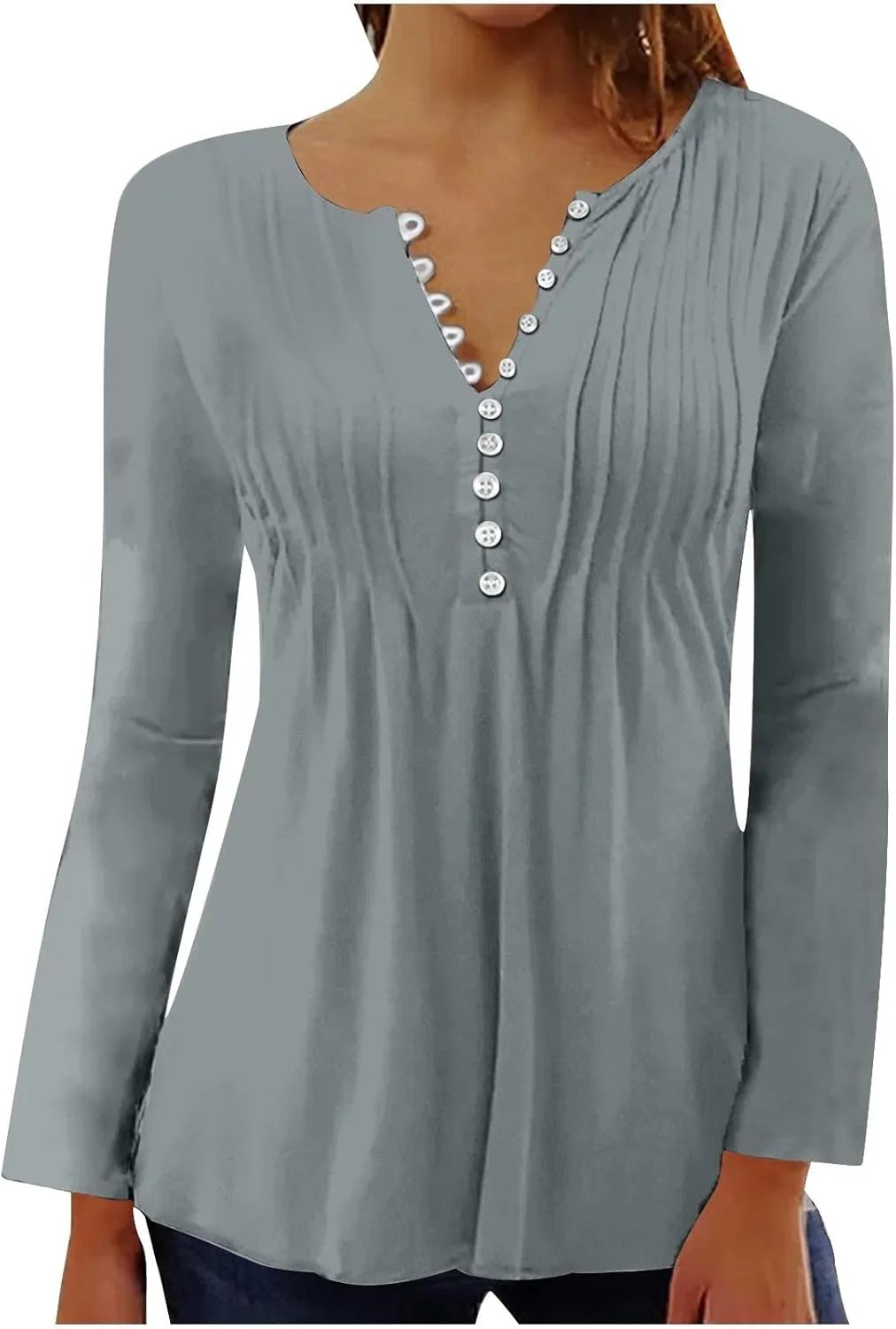 Womens Fall Fashion Tunic Shirts Long Sleeve Button Down Tops Casual Loose Comfy Blouses Empire Waist Clothes