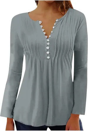 Womens Fall Fashion Tunic Shirts Long Sleeve Button Down Tops Casual Loose Comfy Blouses Empire Waist Clothes