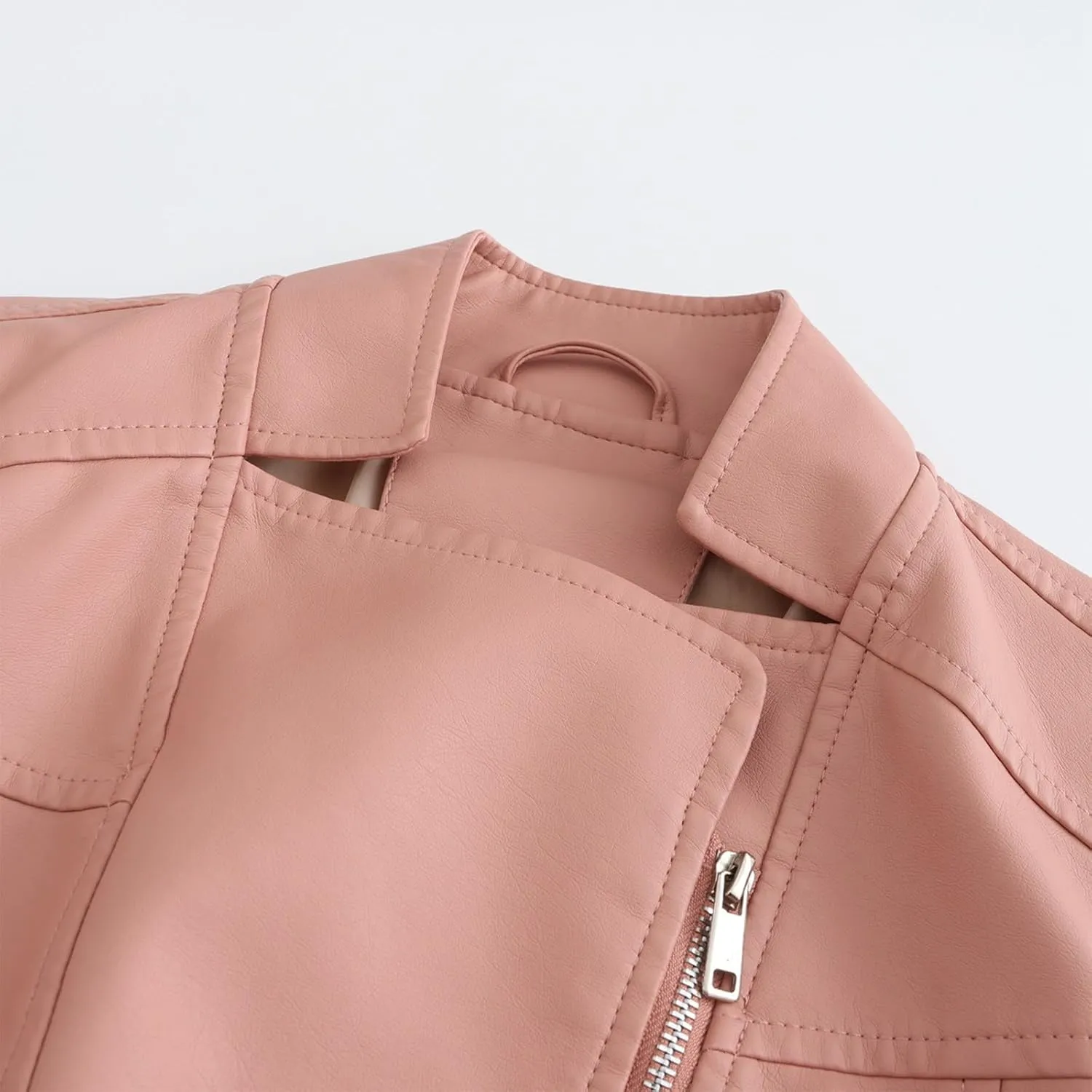Women's Faux Leather Jacket Long Sleeve Zip Up Lapel Motorcycle Jacket Moto Biker Coat Cropped Windbreaker Jacket Coat