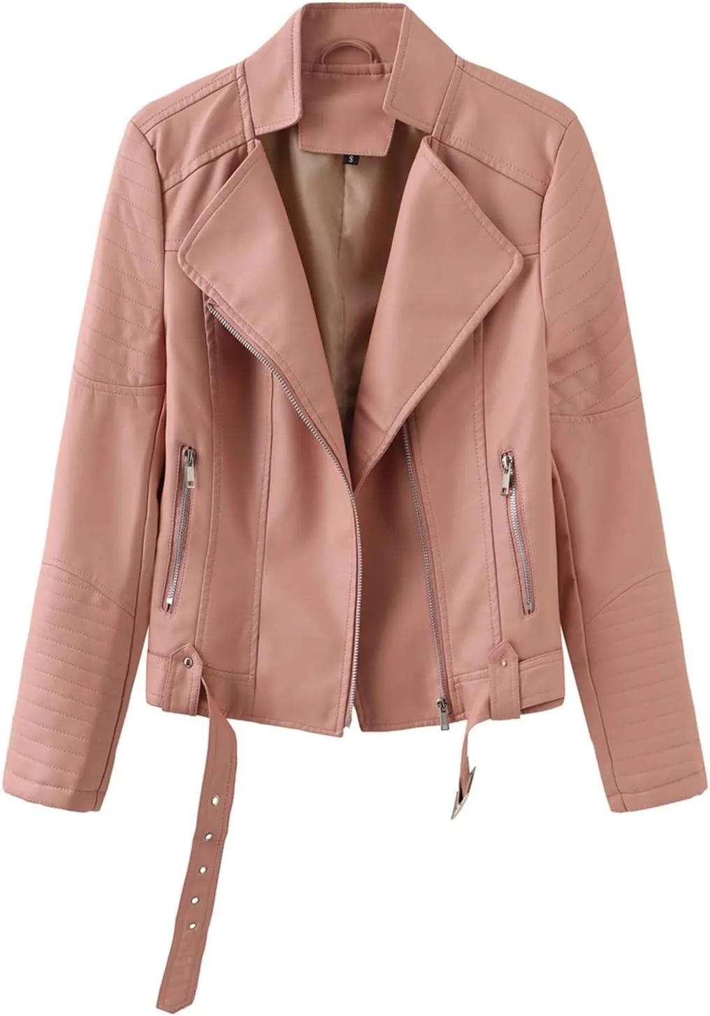 Women's Faux Leather Jacket Long Sleeve Zip Up Lapel Motorcycle Jacket Moto Biker Coat Cropped Windbreaker Jacket Coat