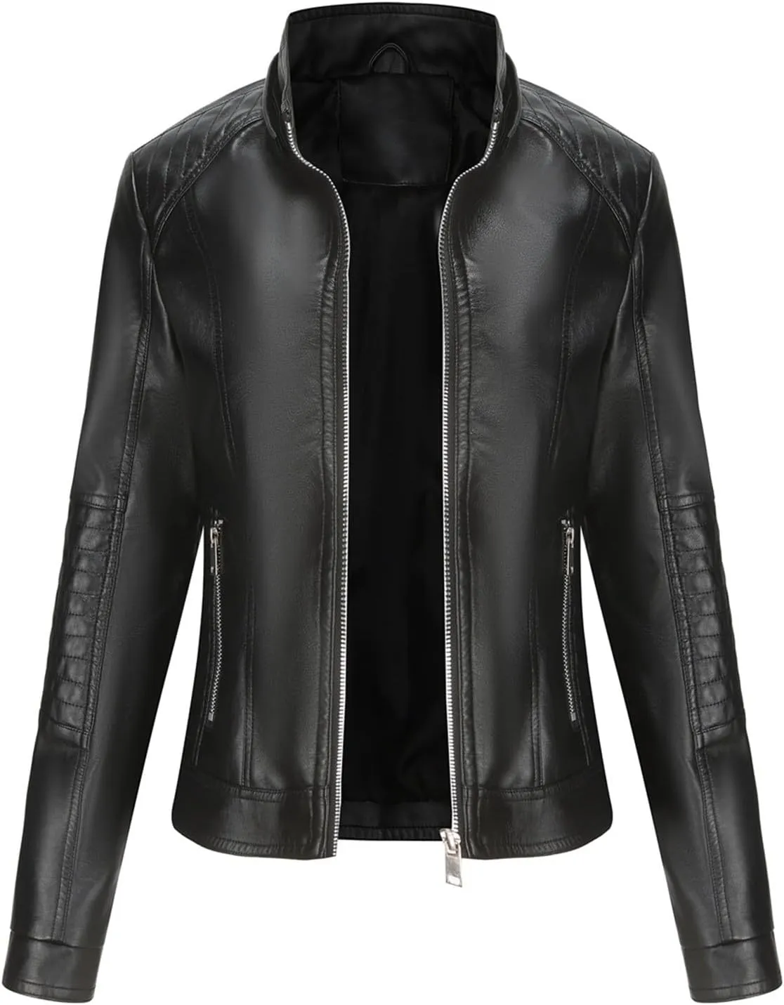 Women's Faux Leather Jacket Moto Biker Short Coat Hooded Jackets Plus Size Motorcycle Lightweight Zip Up Outerwear