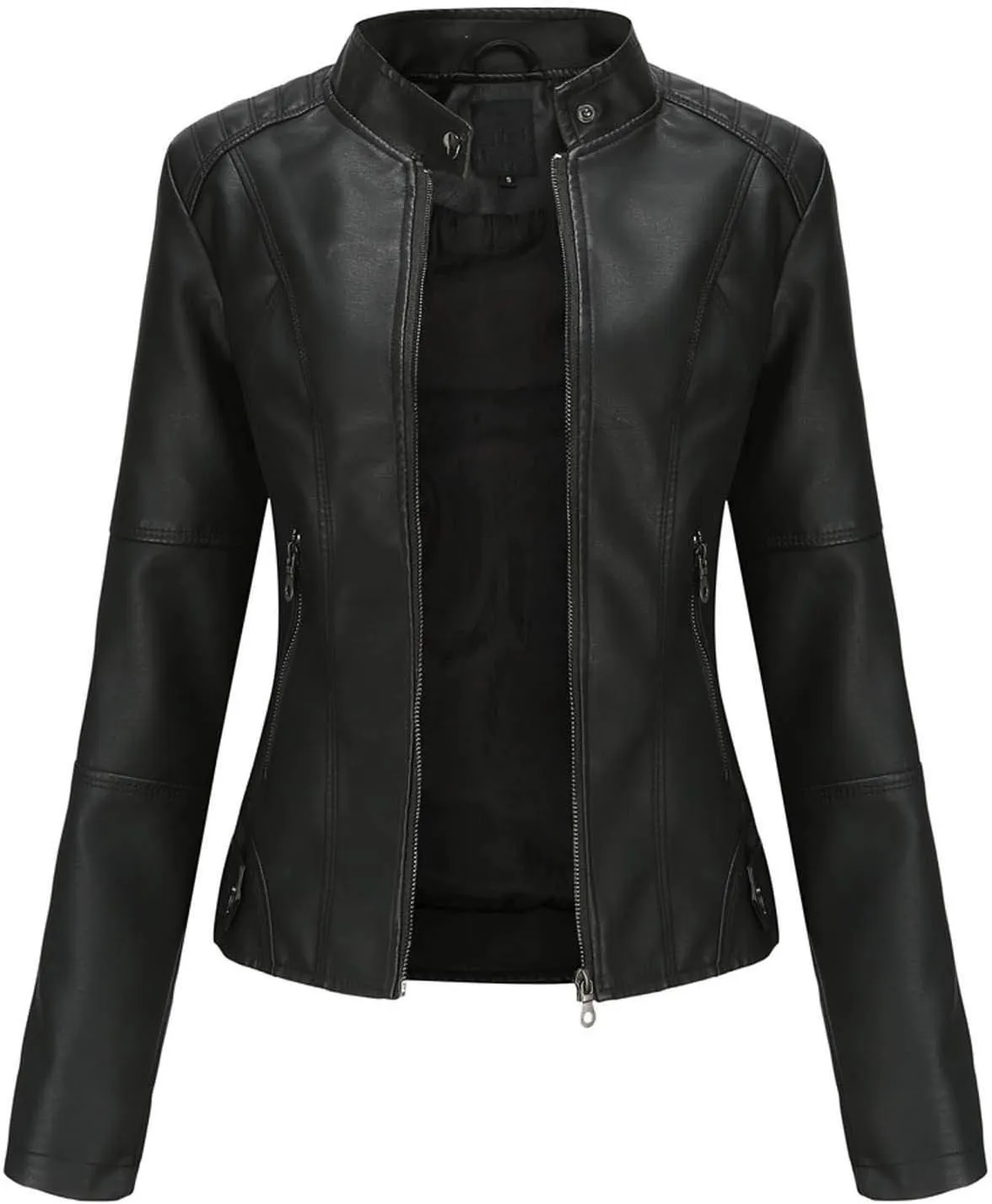 Women's Faux Leather Jackets Motorcycle 2023 Fall Clothes Long Sleeve Open Front Cropped Coat Outwear Moto Biker Coat