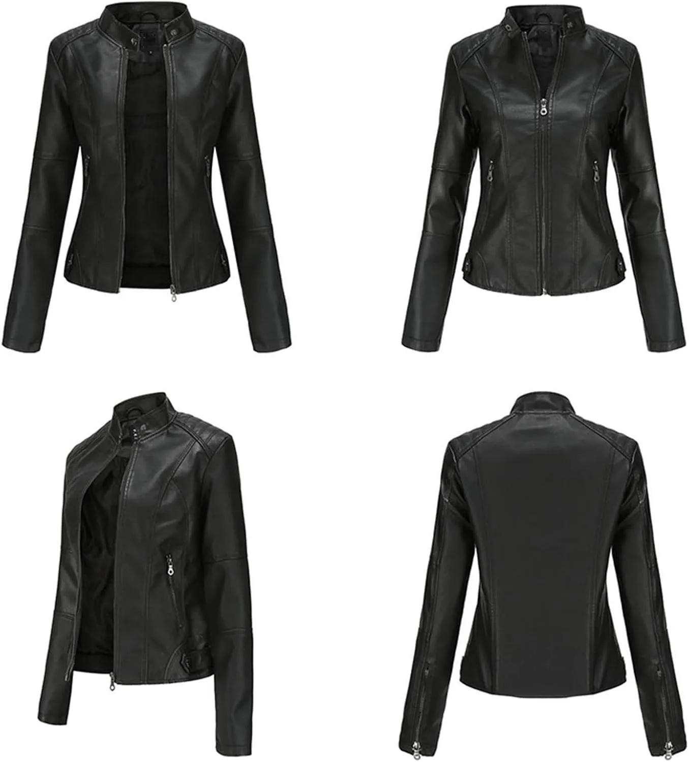 Women's Faux Leather Jackets Motorcycle 2023 Fall Clothes Long Sleeve Open Front Cropped Coat Outwear Moto Biker Coat