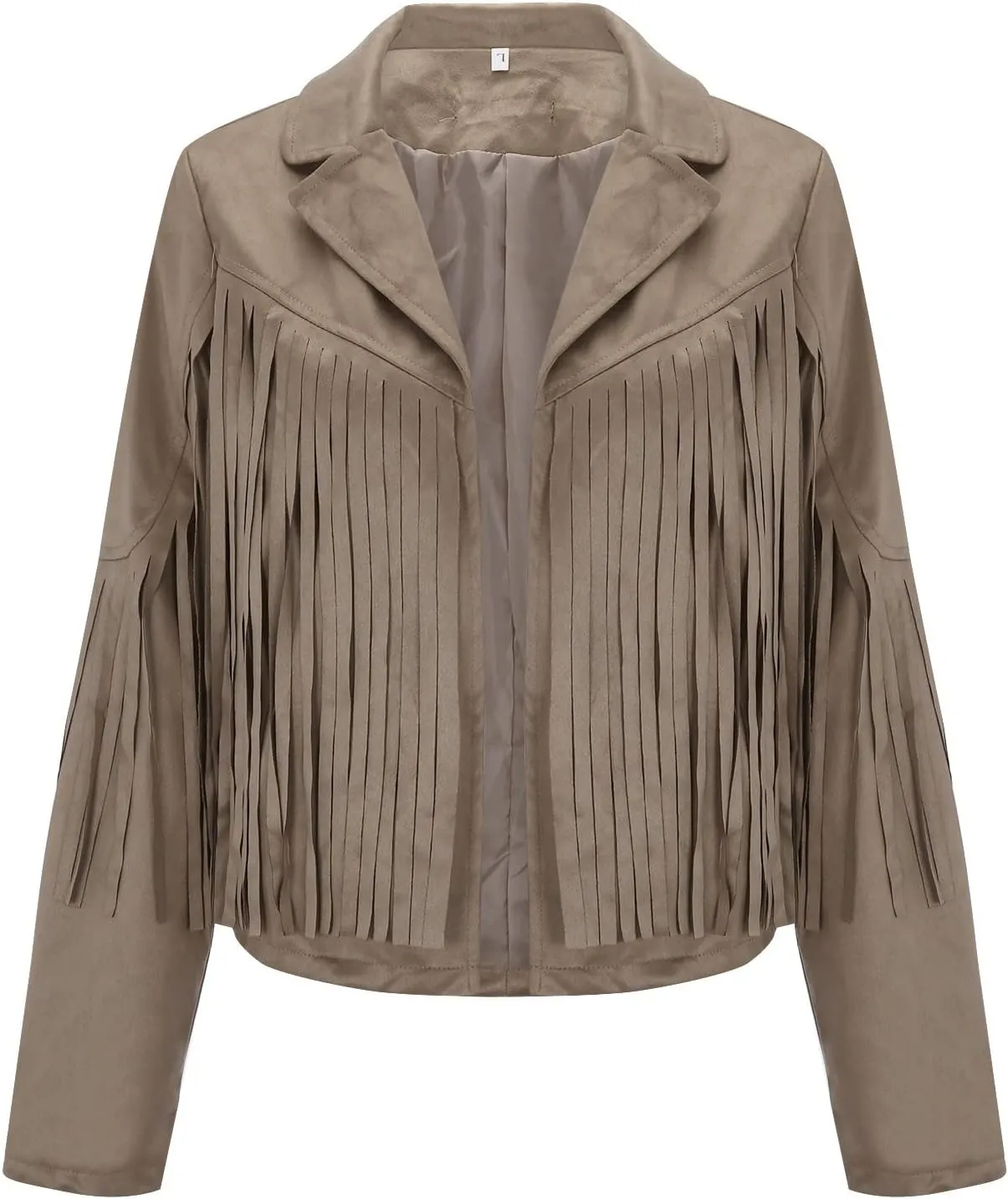 Womens Faux Suede Leather Jacket 2024 Fashion Fringe Cropped Coat Lapel Motorcycle Outerwear Casual Tassels Cardigan