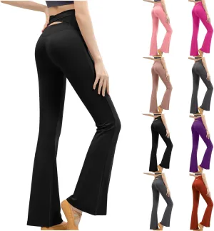 Womens Flare Leg Bootcut Sports Leggings Pants Spandex High Waisted Leggings Shapewear Stretch Pull-on Jeggings