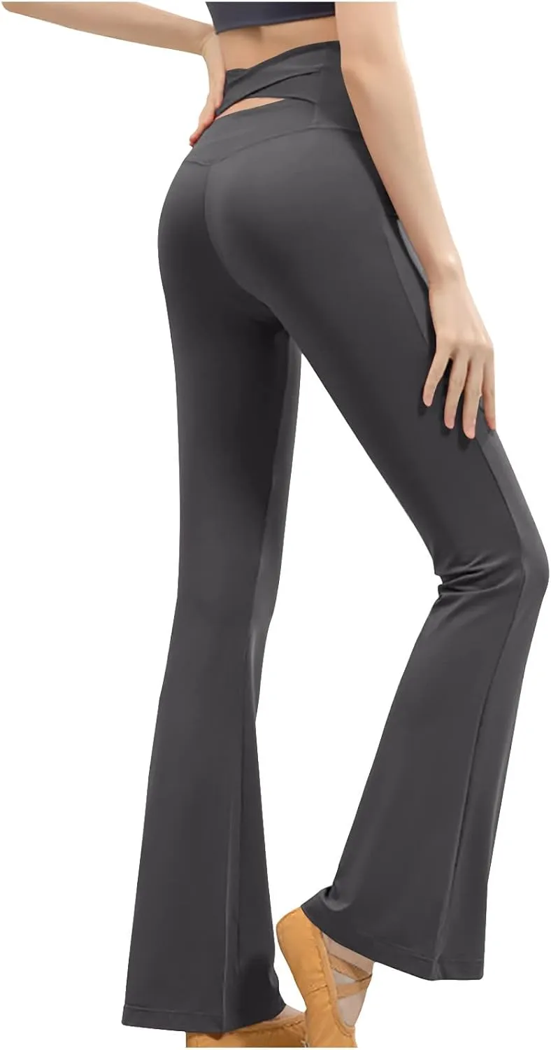 Womens Flare Leg Bootcut Sports Leggings Pants Spandex High Waisted Leggings Shapewear Stretch Pull-on Jeggings