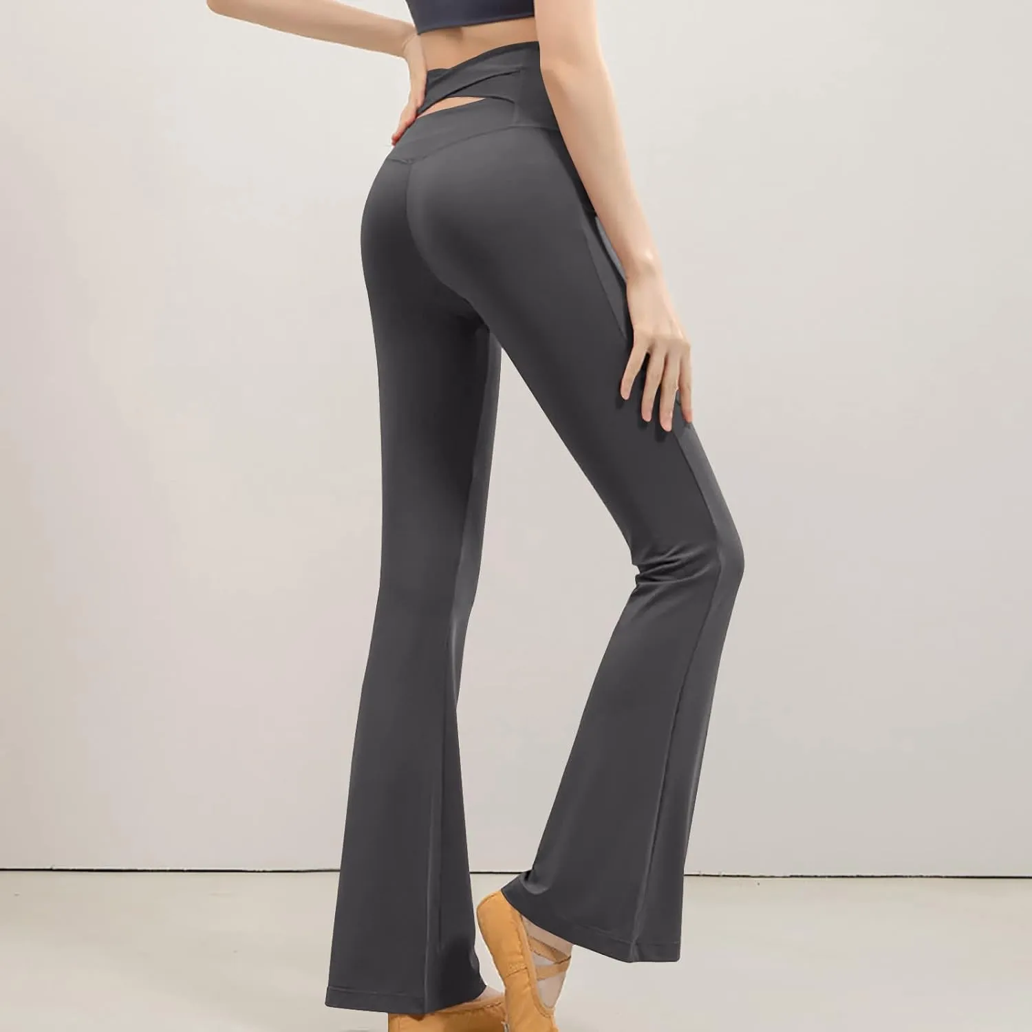 Womens Flare Leg Bootcut Sports Leggings Pants Spandex High Waisted Leggings Shapewear Stretch Pull-on Jeggings