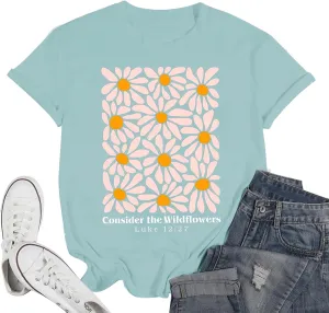 Womens Graphic T Shirts: Christian Shirts Daisy Print Short Sleeve Ladies T-Shirts Faith Hope Love Tee
