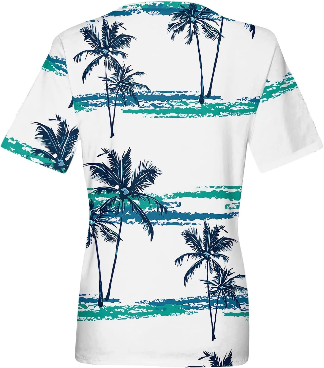 Womens Hawaiian Shirt Palm Trees Beach Graphic Tee Tops Summer Vacation Short Sleeve Tshirt Tops Casual V Neck