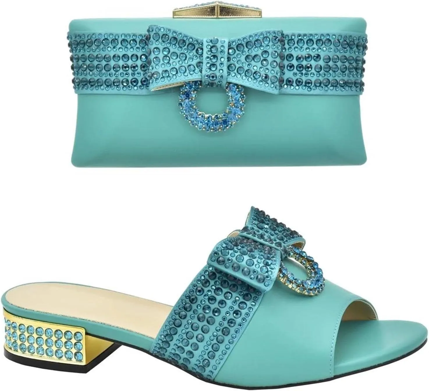 Womens Italian Bow Rhinestone Shoes and Bags Decorated with Crystal Luxury Designers Clutch Purse for Wedding Party