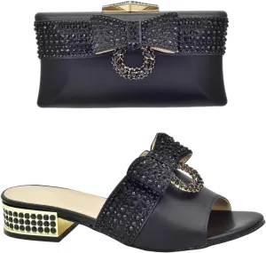 Womens Italian Bow Rhinestone Shoes and Bags Decorated with Crystal Luxury Designers Clutch Purse for Wedding Party