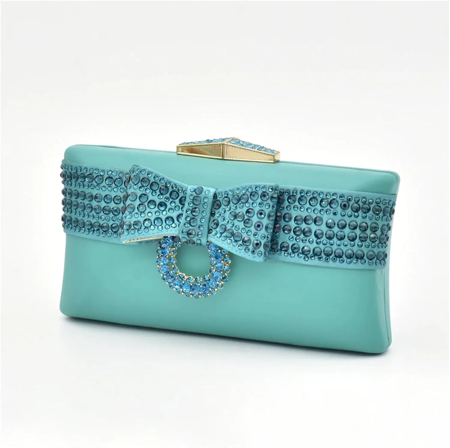 Womens Italian Bow Rhinestone Shoes and Bags Decorated with Crystal Luxury Designers Clutch Purse for Wedding Party