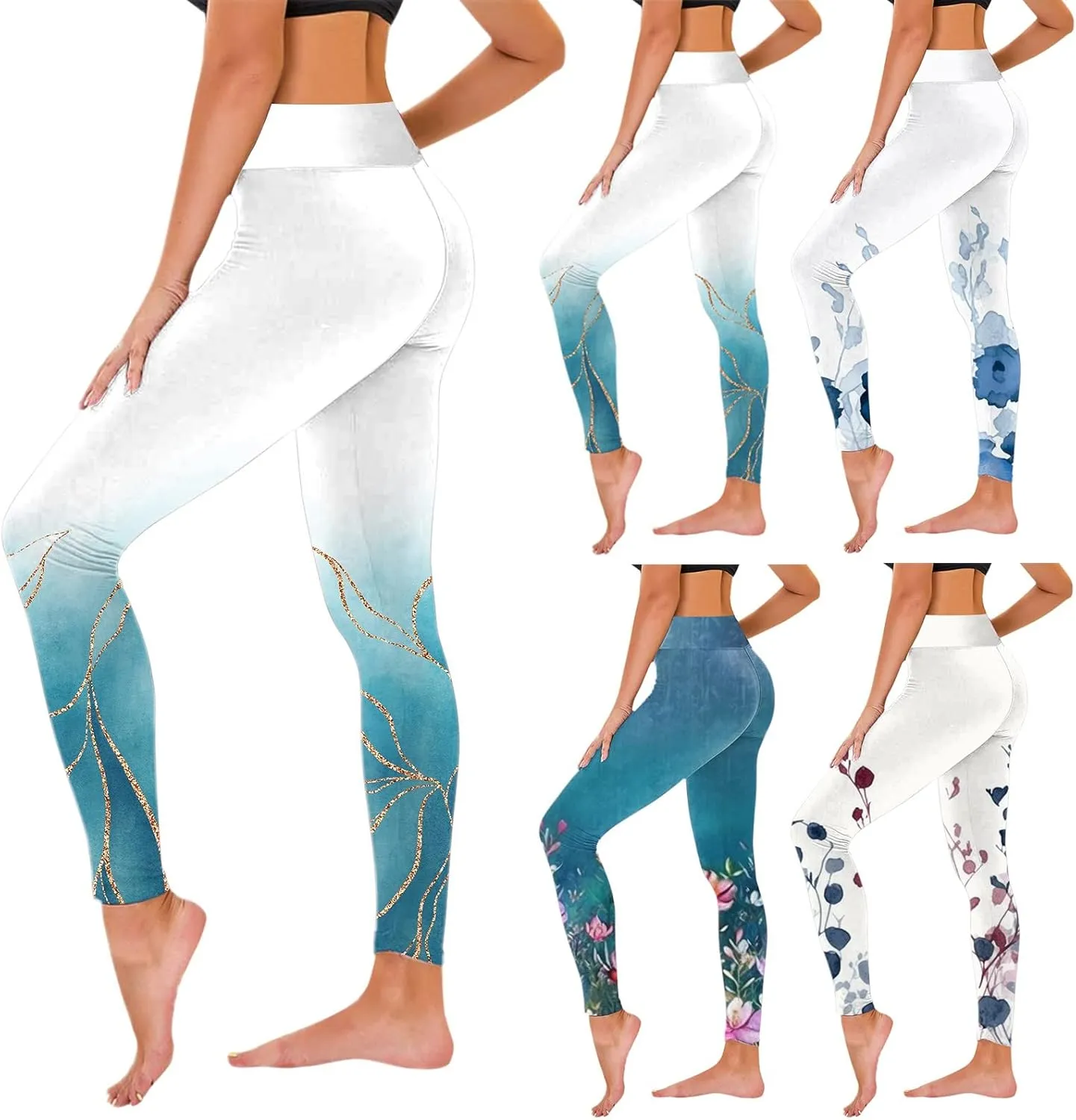 Womens Leggings Tummy Yoga Workout Leggings Pants Women's Tummy Waist Print High Pants Cotton Capri Leggings for