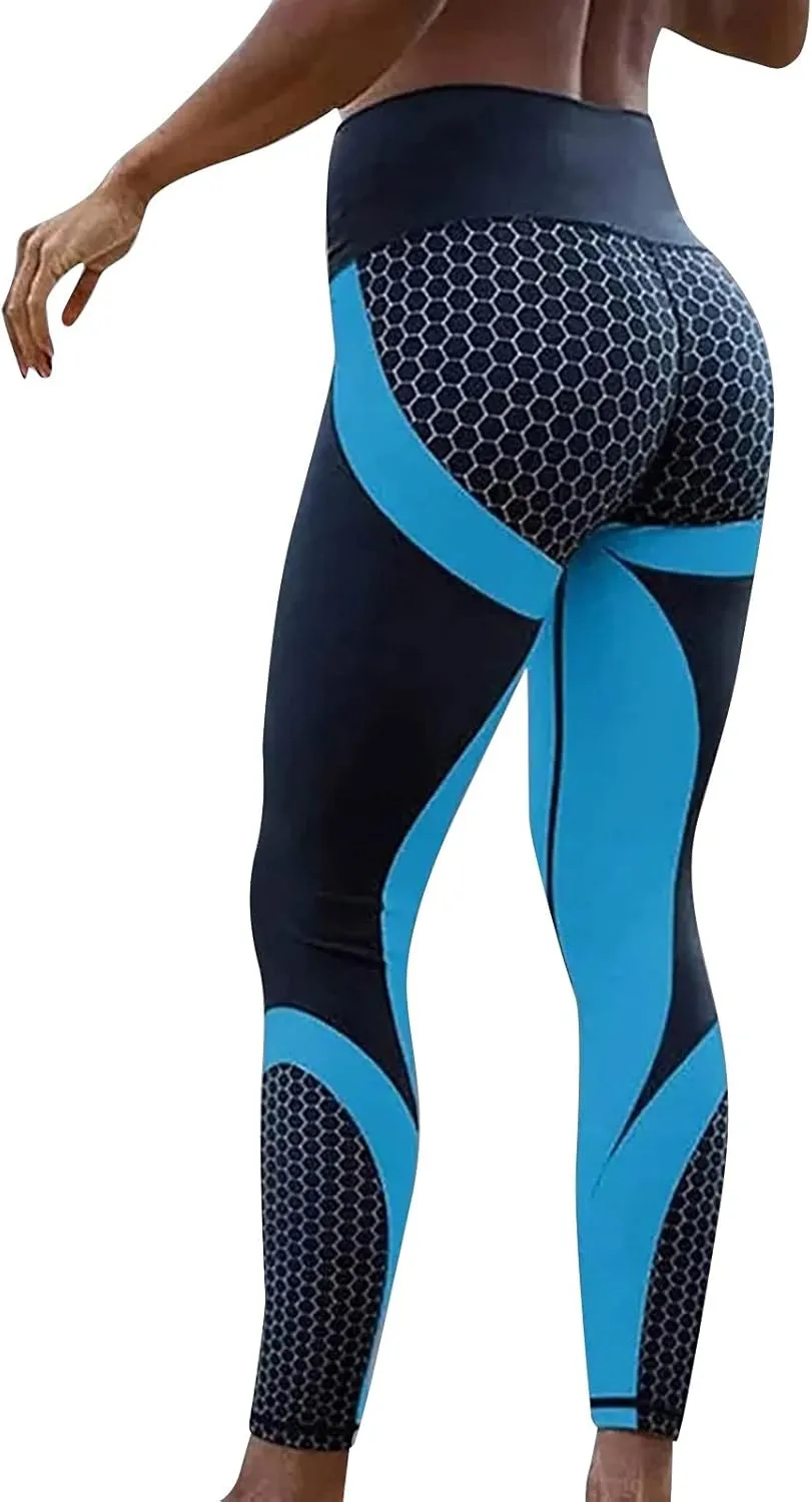 Womens Leggings Tummy Yoga Workout Leggings Pants Women's Tummy Waist Print High Pants Cotton Capri Leggings for