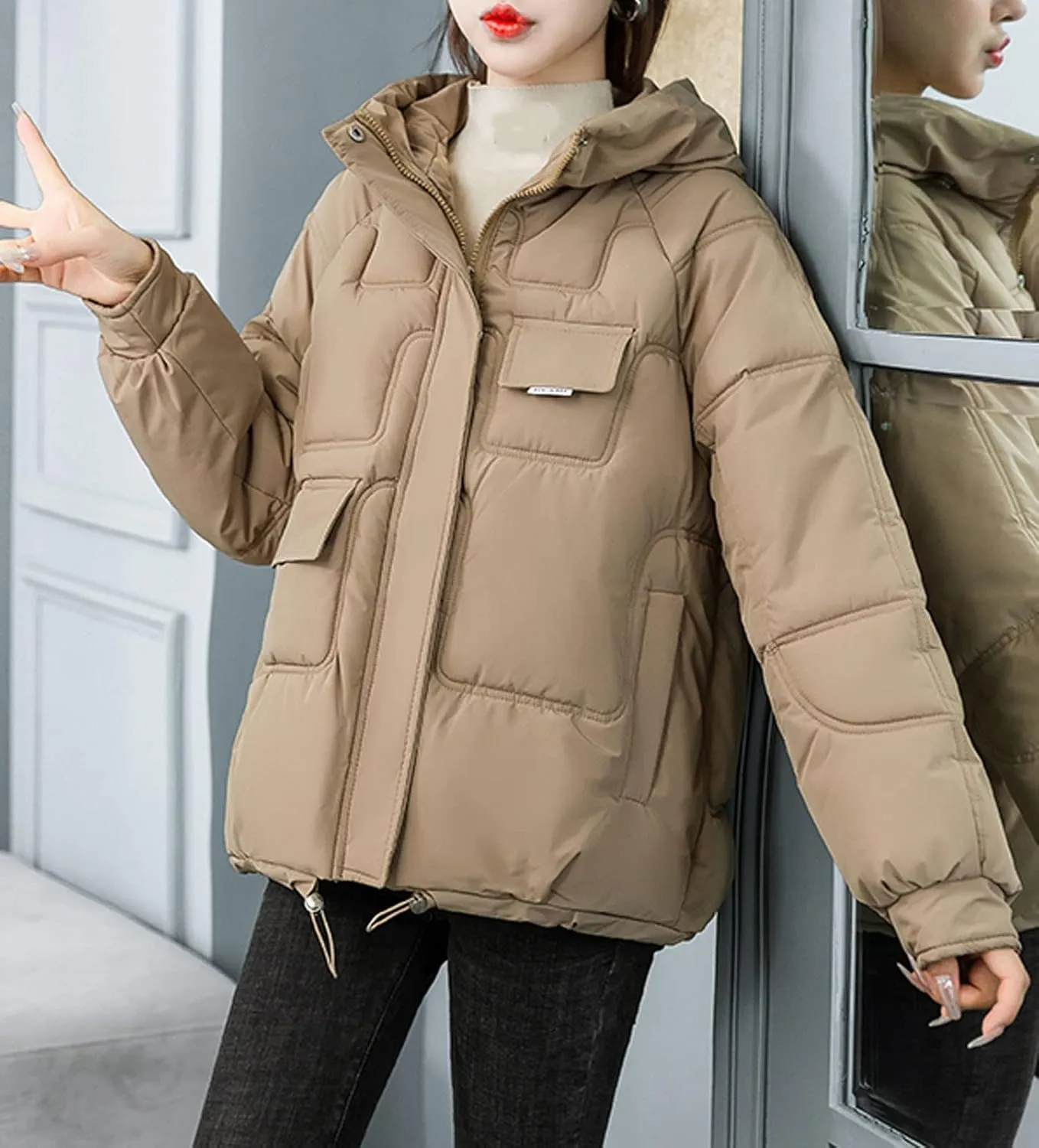 Womens Lightweight Packable Down Puffer Jacket With Hood Plus Size Waterproof Winter Quilted Zip Up Casual Padded Coat