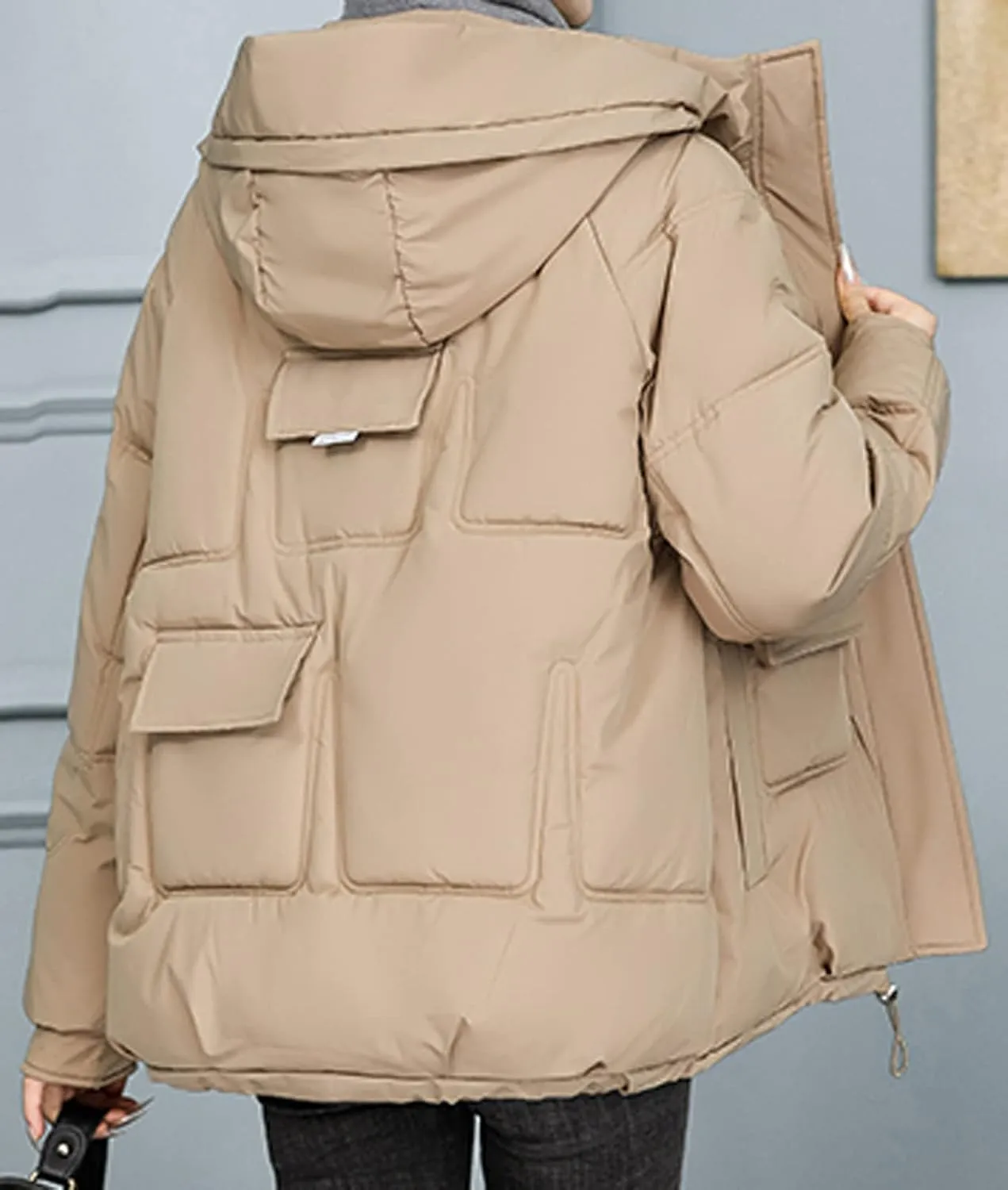 Womens Lightweight Packable Down Puffer Jacket With Hood Plus Size Waterproof Winter Quilted Zip Up Casual Padded Coat