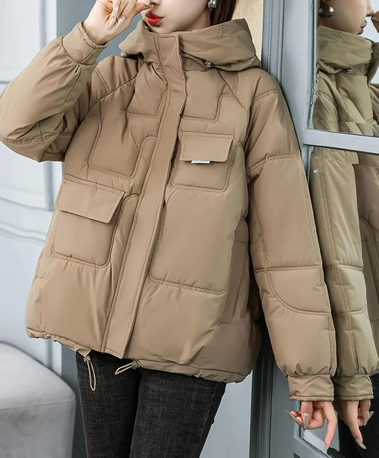 Womens Lightweight Packable Down Puffer Jacket With Hood Plus Size Waterproof Winter Quilted Zip Up Casual Padded Coat