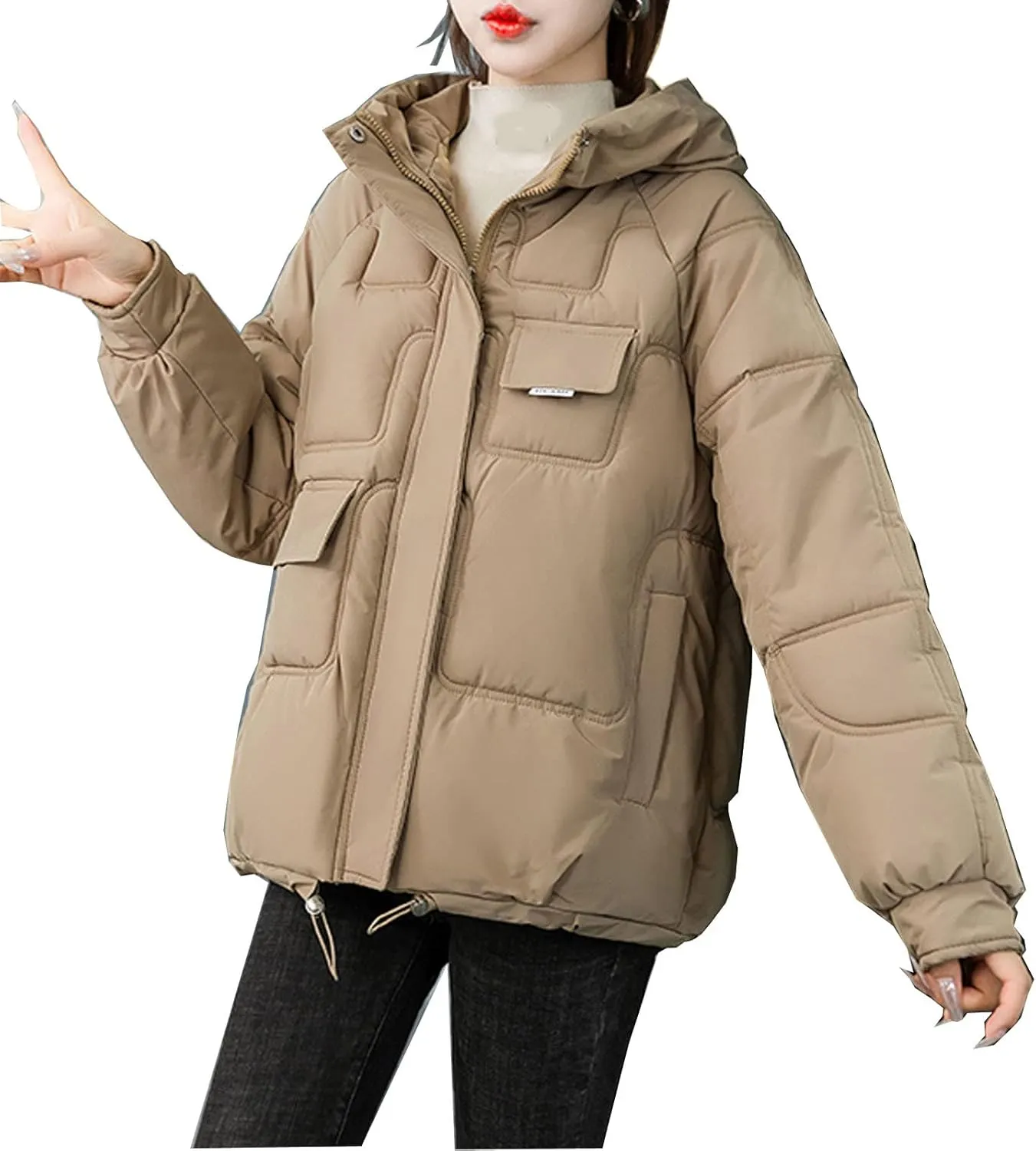 Womens Lightweight Packable Down Puffer Jacket With Hood Plus Size Waterproof Winter Quilted Zip Up Casual Padded Coat